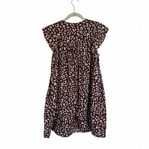 &merci Brown & White Leopard Ruffle Short Sleeve Swing Dress Women’s Sz Small - Picture 4 of 13